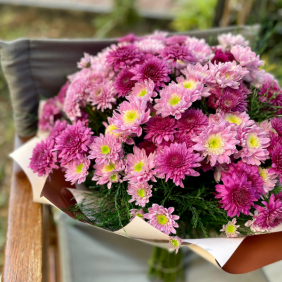 Antalya Çiçek Siparişi Mor-Pembe Krizantem Buketi